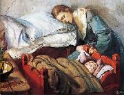 Christian Krohg Sovende mor med barn oil on canvas